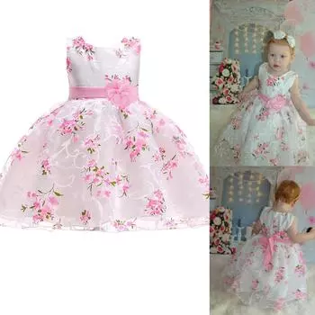 Милое платье для первого причастия с цветочным принтом для маленьких девочек, платье для дня рождения для девочек 70 розовый
