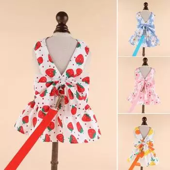 Милое платье для собаки и комплект поводка с бантом, украшение принцессы для кошек, платье для домашних животных на весну и лето, активный отдых на свежем воздухе S оранжевый