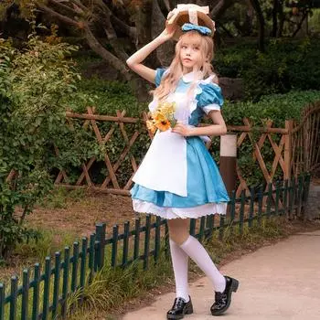 Милое платье Лолиты для маленьких девочек, костюм горничной, аниме, фартук для косплея, кружевные синие костюмы на Хэллоуин для детей M