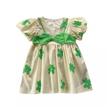 Милое платье с бантом для девочек, платье из двух частей, детская одежда 130