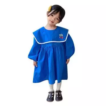 Милое платье с большими лацканами для девочек, одежда для маленьких девочек с вышивкой 120