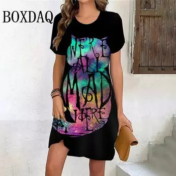 Милое платье с градиентным рисунком и принтом в виде мультяшного кота, новое модное женское повседневное платье с коротким рукавом, женские платья Kawaii, уличная одежда 2024 Femme S