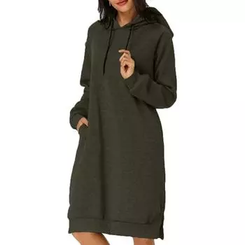 Милое платье с капюшоном для девочек-подростков, однотонное платье-толстовка с длинными рукавами и карманами на шнурке, осеннее платье больших размеров L