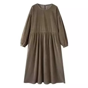 Милое платье с рукавами-фонариками, свободная юбка цвета хаки с длинными рукавами M