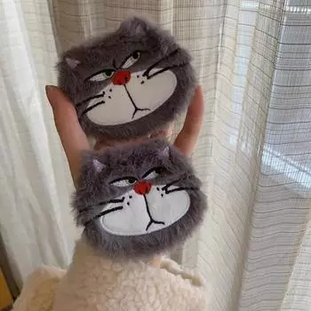 Милое плюшевое зеркало в стиле аниме «Кошка», креативное маленькое изысканное плюшевое двухстороннее складное портативное зеркало для макияжа, подарок для девочек