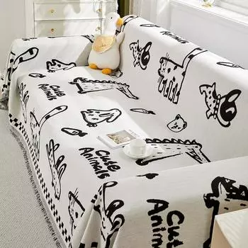 Милое покрывало для дивана из ткани синель, чехлы для дивана Four Seasons, универсальные покрывала с кисточками, защитные полотенца от царапин кошек 180x260cm