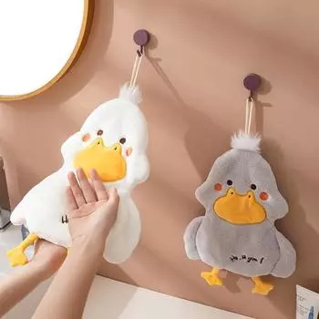 Милое полотенце для рук с изображением маленькой желтой утки, двухслойное, впитывающее воду, быстросохнущее, для мытья рук на кухне и в ванной 34x23cm2pcs
