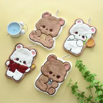 Милое полотенце для рук с изображением медвежонка, мультяшное полотенце для рук с изображением животных, сухое полотенце для рук, подвесное детское полотенце для рук