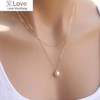 Милое простое двухслойное жемчужное ожерелье на ключицу, очаровательное женское колье-цепочка с подвеской, женская мода, новогодние украшения, подарки золотой