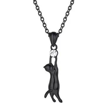 Милое простое ожерелье с подвеской в виде черного кота на нейлоновой веревке, не позолоченное колье для повседневных и праздничных случаев чёрный