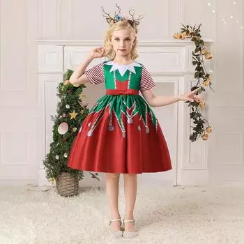 Милое рождественское праздничное платье для маленьких девочек, свадебное платье принцессы с цветочным рисунком на первый день рождения, зеленое фатиновое нарядное платье для выпускного вечера 110 красный