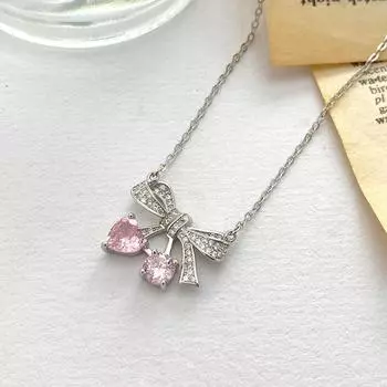 Милое розовое бриллиантовое ожерелье-бантик Love Zircon Clavical Chain Gift для лучшего друга