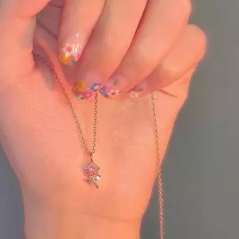 Милое розовое ожерелье с подвеской в виде цветка розы из циркония для женщин, летние аксессуары для вечеринок, подарки на день рождения A2