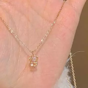 Милое розовое ожерелье с подвеской в виде цветка розы из циркония для женщин, летние аксессуары для вечеринок, подарки на день рождения A2
