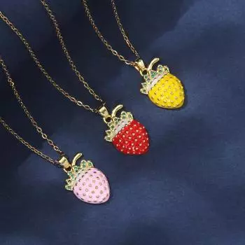 Милое, сладкое, желто-розовое, красно-клубничное колье из титановой стали