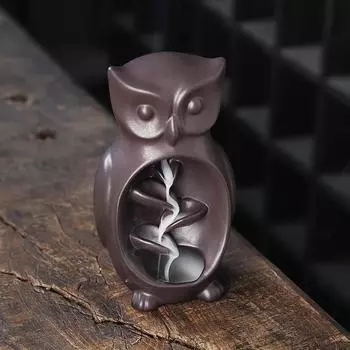 Милое украшение для рабочего стола Керамическая сова Аромадиффузор Фонтан с обратным потоком Благовония Водопад Курильница, Подставка для благовоний - Без благовоний