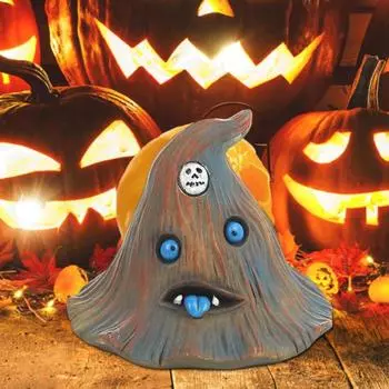 Милое украшение на Хэллоуин, фигурка голубоглазого привидения с текстурой пня, украшение для прихожей дома на Хэллоуин, настольная смоляная центральная часть A