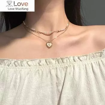 Милое винтажное многослойное жемчужное ожерелье для женщин, золотистого цвета, в форме сердца, цепочка-чокер, ожерелья, модные ювелирные изделия