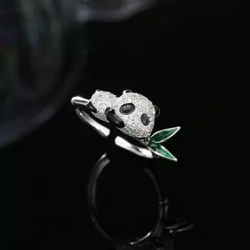 Милое забавное регулируемое кольцо с изображением животных National Tide, милое женское сердце, красная панда, бамбуковый лист, открытое кольцо, милое кольцо золотой