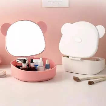 Милое зеркало с ушками медведя и ящиком для хранения, зеркало для туалета в общежитии для девочек-студенток, домашний настольный интернет-зеркало для макияжа знаменитостей розовый