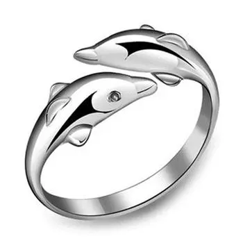 Милое женское кольцо с изображением счастливого двойного дельфина Love Open Ring opening adjustable