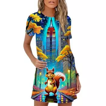 Милое женское летнее платье 2025 года, модное милое пляжное платье с коротким рукавом и круглым вырезом, повседневное платье А-силуэта с принтом, большие размеры 6XL