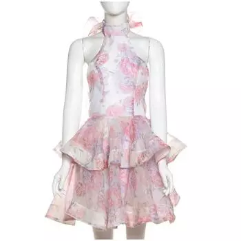 Милое женское мини-платье с открытой спиной и оборками, облегающее платье А-силуэта, модные вечерние платья принцессы S розовый