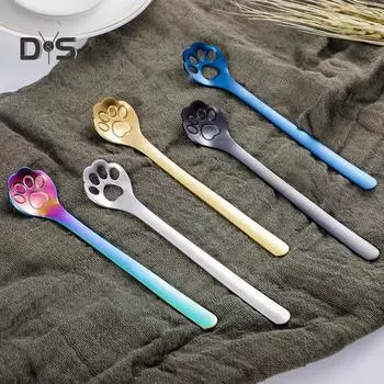 Милое Животное Лапа Коготь Кофейный Напиток Десерт Ложка Для Смешивания Hollow# серебряный