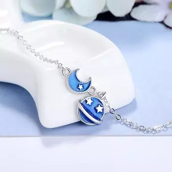 Милые 925 пробы стерлингового серебра блестящие звезды луна планета звенья цепи браслеты браслеты для женщин мода подарок на день святого валентина