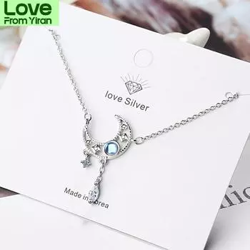 Милые 925 пробы стерлингового серебра лунный камень звезда луна кисточка ожерелья для женщин чокер ожерелья Colar De Prata свадебные украшения