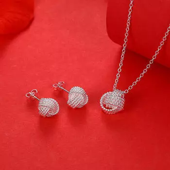 Милые 925 серебряные шары, подвески, ожерелье, серьги-гвоздики для женщин, высококачественные ювелирные наборы, модные вечерние, свадебные подарки 45CM 18inch