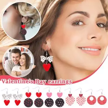 Милые акриловые деревянные серьги в форме сердца ко Дню святого Валентина, легкие круглые деревянные серьги-подвески в форме сердца в горошек для женщин, ювелирный подарок One Size
