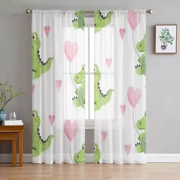 Милые акварельные крокодилы и сердечки, прозрачные шторы для спальни, гостиной, тюлевые шторы для кухни, оконные вуали, шторы 135W x 114H(cm)