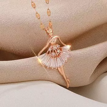 Милые элегантные женские ожерелья с подвеской в виде девушки-балерины из циркона розового золота