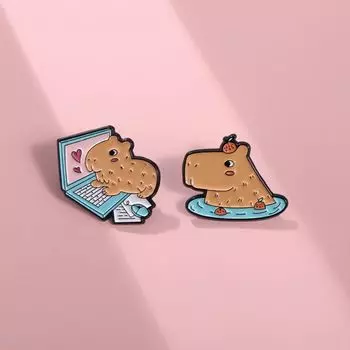 Милые эмалевые булавки Capybara, цинковый сплав, украшения в виде животных, мини-броши в форме сердца, друзья Style B