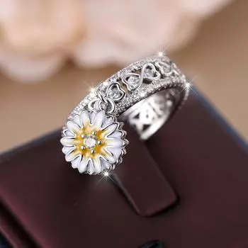 Милые эмалированные кольца с цветком ромашки для женщин и девочек, модное обручальное кольцо с полым бантом, эффектное свадебное ювелирное изделие, подарок 6