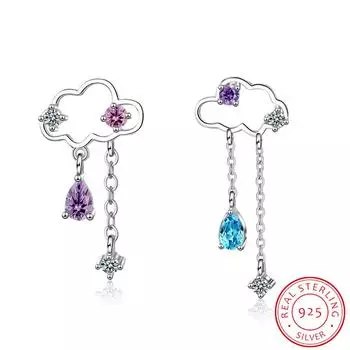 Милые асимметричные серьги-облака для женщин и девочек из стерлингового серебра 925 пробы, серьги-кисточки с каплями воды Brincos Oorbellen, подарок на вечеринку серебряный