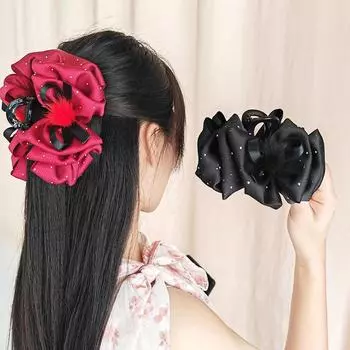 Милые атласные заколки-краб с большим бантом для женщин, элегантные заколки-хвосты с бантом, аксессуары для головных уборов, двухсторонние заколки-акулы A1