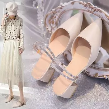 Милые базовые сандалии, женская офисная женская обувь на квадратном среднем каблуке, блестящие летние сандалии без шнуровки, большие размеры 35 бежевый