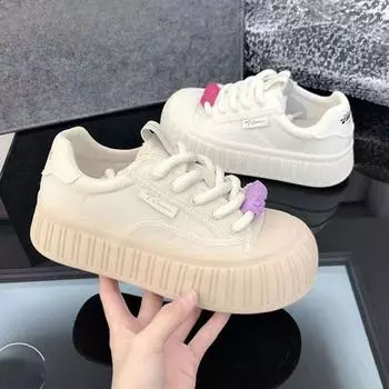 Милые белые туфли для женщин, новые туфли с большой головкой, универсальные, с толстой подошвой, спортивные, повседневные туфли Borad для женщин 35