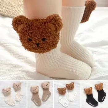 Милые большие детские носки с мультяшным медведем, мягкие вязаные детские носки для мальчиков и девочек, нескользящие носки, зимние теплые носки-тапочки для малышей Style 1