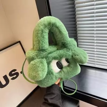 Милые большие плюшевые сумки с большими глазами, женская сумка через плечо, сумка-мессенджер, зимняя мягкая пушистая сумка-тоут, подарки для девочек зелёный