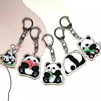 Милые брелки для ключей в виде панды, мультяшная панда, акриловая подвеска, детский школьный забавный брелок, украшение для школьного ранца