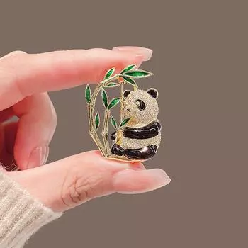 Милые броши в виде панды из бамбука для женщин, роскошные броши в виде животных из сплава золотого цвета, ювелирные изделия, значки, аксессуары для одежды, подарки