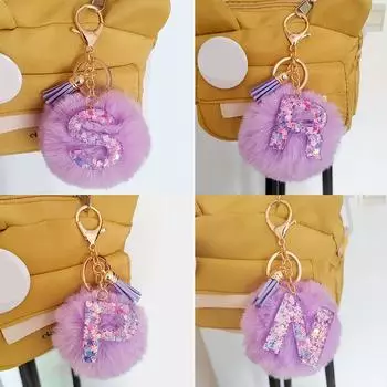 Милые буквы AZ, инициалы, брелок, сверкающий смоляной алфавит, пушистый кулон в виде комка шерсти, украшения для рюкзака, аксессуары, подарки L