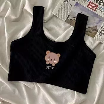 Милые бюстгальтеры для девочек, однотонное черное нижнее белье с рисунком медведя из мультфильма, эластичный бюстгальтер, внутренние бюстгальтеры для девочек S 25-32kg