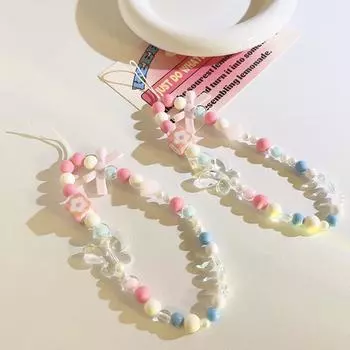 Милые цепочки для телефона с бантом и бусинами, очаровательные девчачьи сердечки, банты, бисерные шнурки, цепочка на руку, милые подвесные украшения, брелок для ключей, аксессуары для сумок