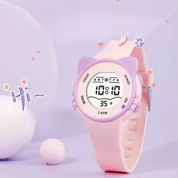 Милые часы Meow Star для девочек и мальчиков, детские водонепроницаемые электронные часы с будильником для средней школы