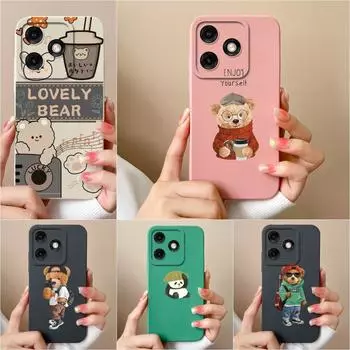 Милые чехлы с изображением медведя из мультфильма для Itel A50 P55 Infinix Note 40 5G Tecno Pova 6 Neo Spark 20 Pro, матовые жидкие мягкие силиконовые противоударные чехлы для телефонов itel P55 4G