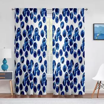 Милые черничные акварельные фруктовые яркие красочные тюлевые шторы для гостиной, спальни, шифоновая прозрачная вуаль, кухонная занавеска, драпировка 1 PCS W100XH250cm&Rod Pocket